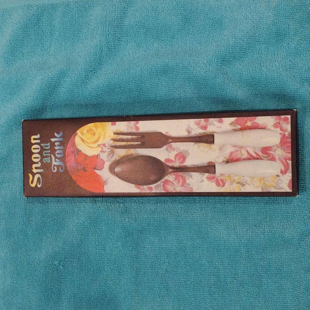 Vintage 70s Spoon and Fork Souvenir “Fabulous Las Vegas” Ceramic Handle/Wood Top